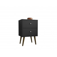 Manhattan Comfort 204AMC8 Liberty Mid Century - Modern Nightstand 2.0 with 2 Full Extension Drawers in Black 